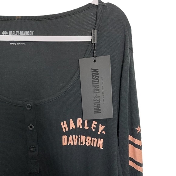 HARLEY-DAVIDSON Timeless Holdout Henley Ribbed Top Black NWT - Picture 7 of 13